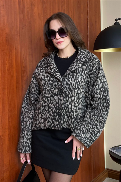 Kaşe Leopar Ceket - KAHVERENGİ