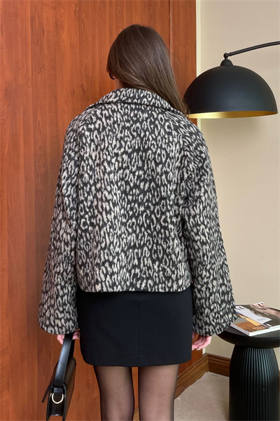 Kaşe Leopar Ceket - KAHVERENGİ