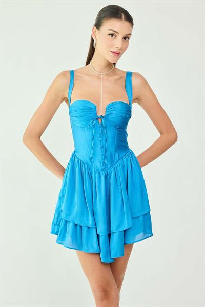 Katlı Elbise - MAVİ