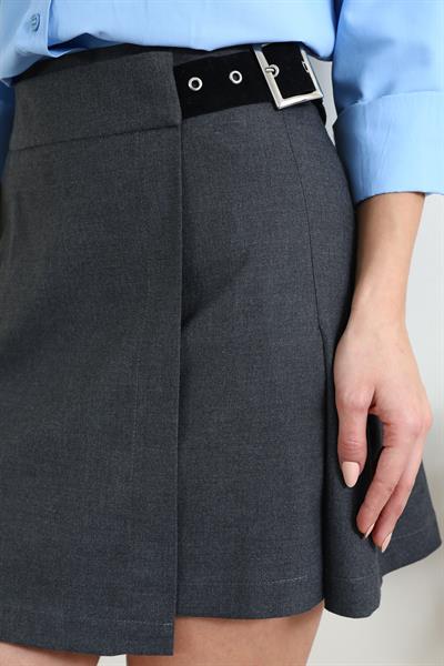 Kemer Detay Mini Etek - Gri