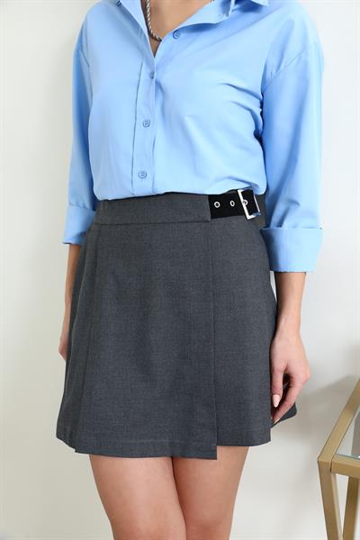 Kemer Detay Mini Etek - Gri