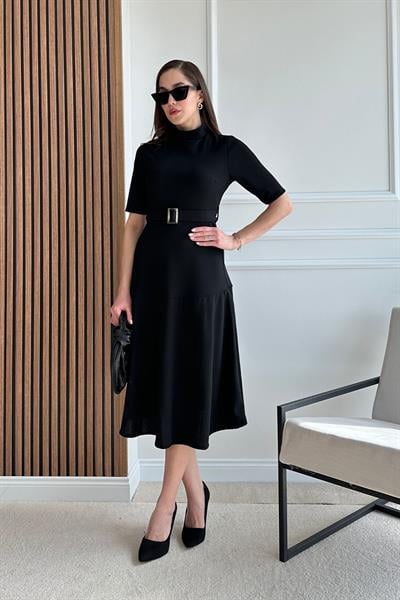 Kemerli Elbise - SİYAH