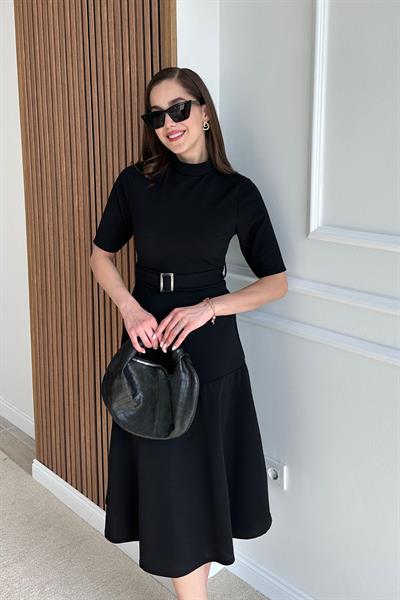 Kemerli Elbise - SİYAH