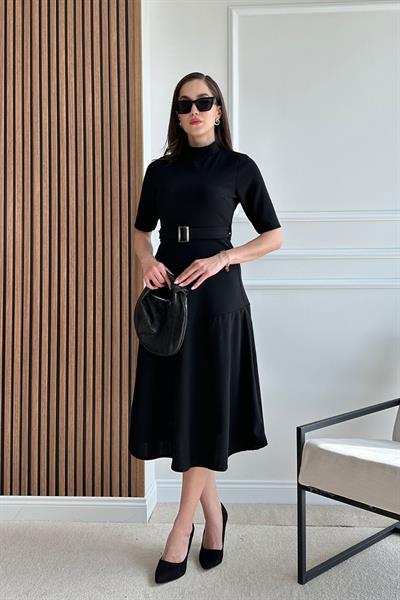 Kemerli Elbise - SİYAH