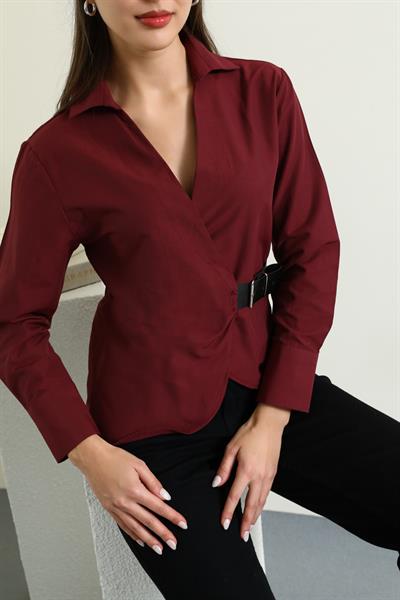 Kemerli Gömlek - BORDO