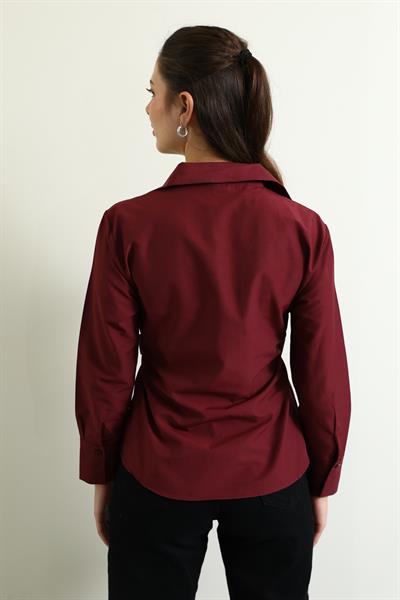 Kemerli Gömlek - BORDO