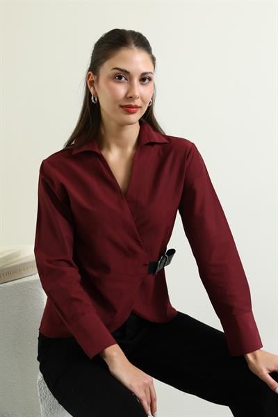 Kemerli Gömlek - BORDO