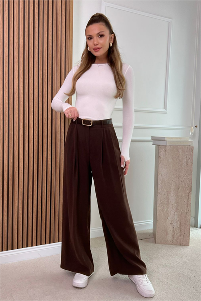 Kemerli Modal Pantolon - KAHVERENGİ