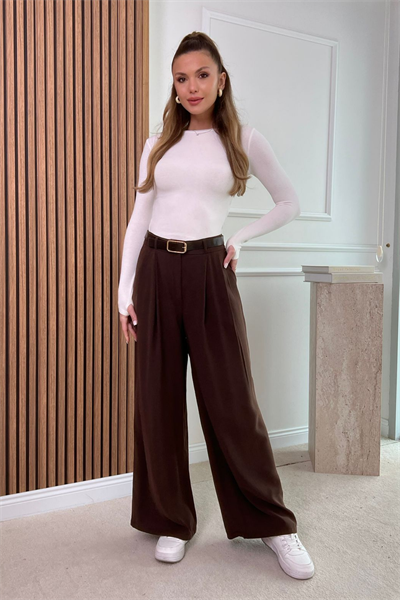 Kemerli Modal Pantolon - KAHVERENGİ