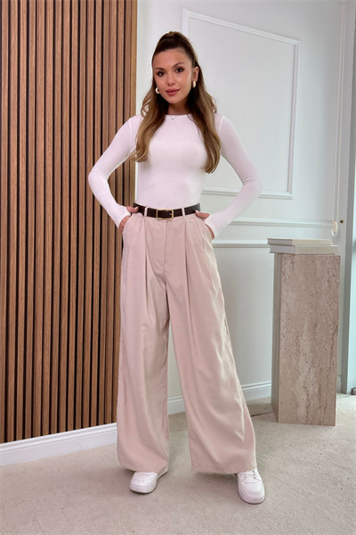 Kemerli Modal Pantolon - KREM