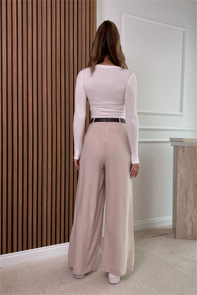 Kemerli Modal Pantolon - KREM
