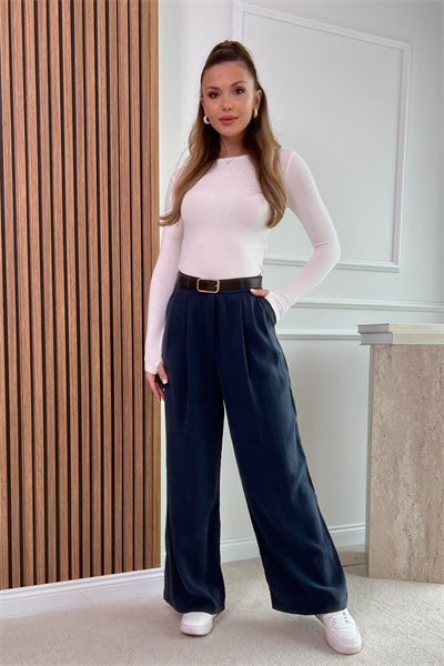 Kemerli Modal Pantolon - LACİVERT
