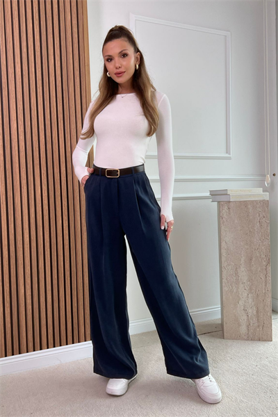 Kemerli Modal Pantolon - LACİVERT