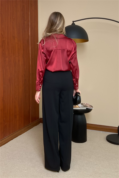 Kemerli Palazzo Pantolon - SİYAH