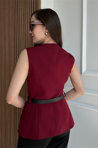 Kemerli Yelek - BORDO