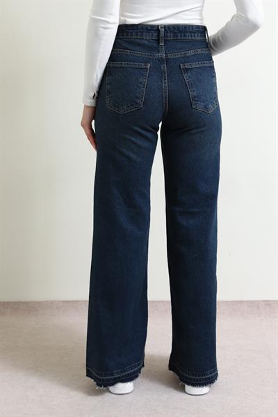 Kesik Paça Denim Pantolon - LACİVERT