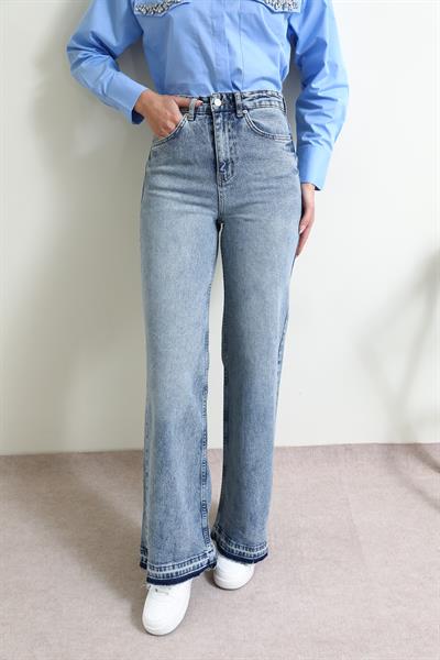 Kesik Paça Denim Pantolon - MAVİ