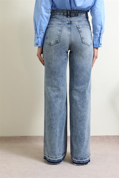 Kesik Paça Denim Pantolon - MAVİ