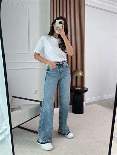 Kesik Paça Denim Pantolon - MAVİ