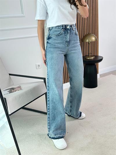 Kesik Paça Denim Pantolon - MAVİ