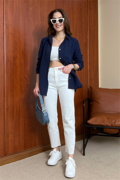 Kesik Paça Jean - BEYAZ