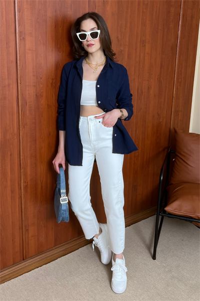 Kesik Paça Jean - BEYAZ