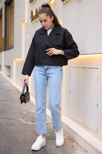 Kesik Paça Jean Pantolon - MAVİ