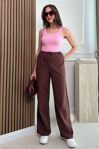 Keten Bol Paça Pantolon - BORDO