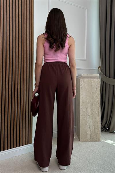 Keten Bol Paça Pantolon - BORDO
