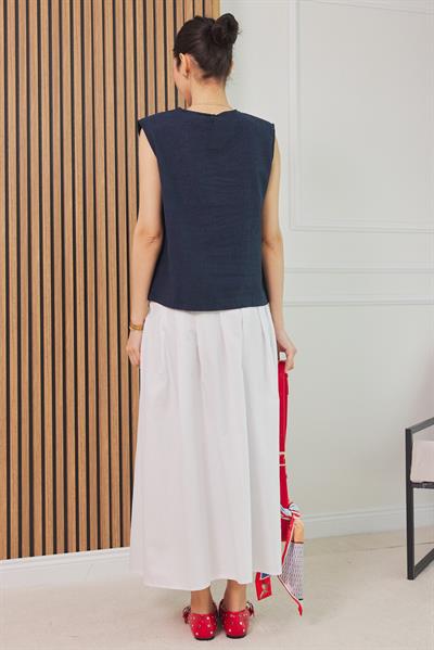 Keten Pileli Etek - BEYAZ