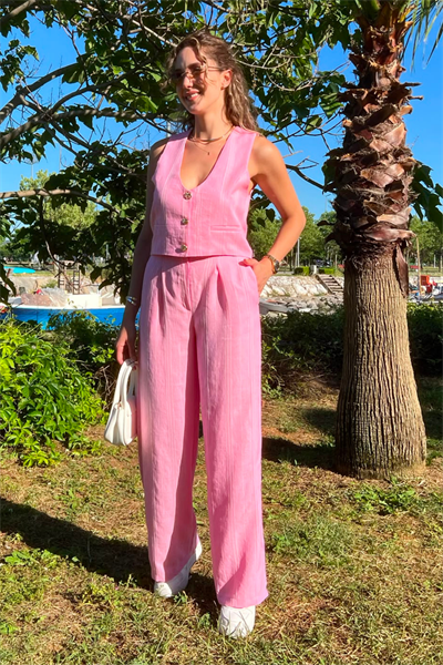 Keten Şeritli Takım - PEMBE