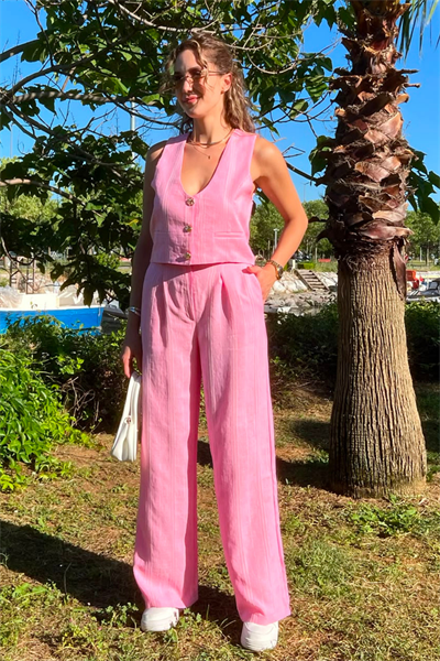 Keten Şeritli Takım - PEMBE