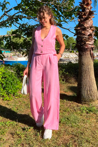 Keten Şeritli Takım - PEMBE