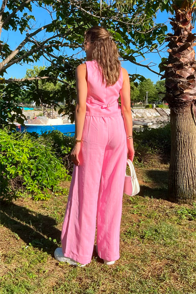 Keten Şeritli Takım - PEMBE
