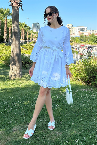 Kısa Fisto Elbise - BEYAZ