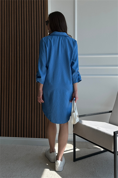 Kısa Gömlek Elbise - MAVİ