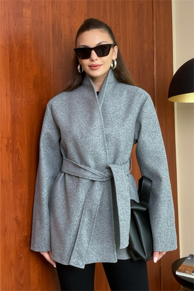 Kuşaklı Kaşe Kaban -  GRİ