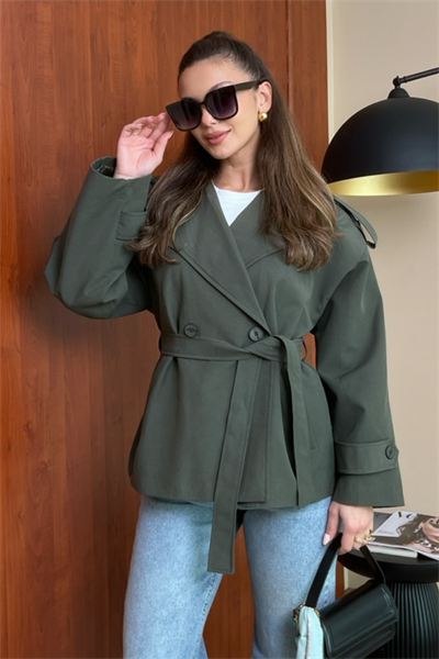 Kısa Oversize Trençkot - HAKİ