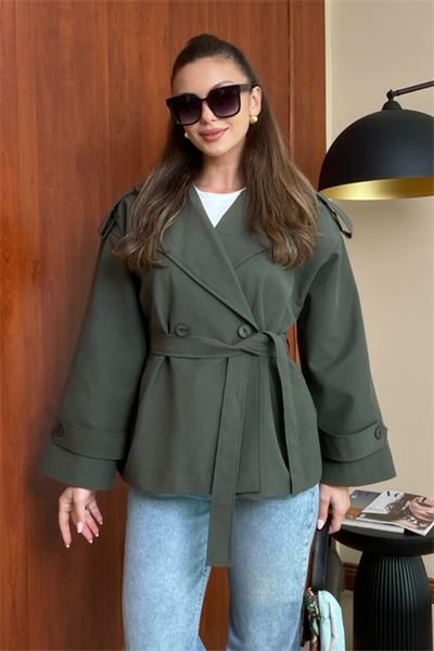Kısa Oversize Trençkot - HAKİ