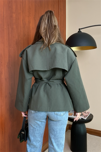 Kısa Oversize Trençkot - HAKİ