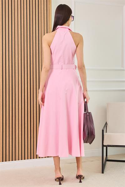 Kolsuz Gömlek Elbise - PEMBE