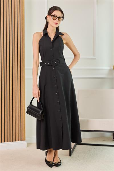 Kolsuz Gömlek Elbise - SİYAH