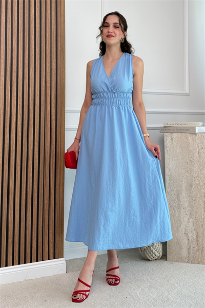 Kruvaze Elbise - MAVİ