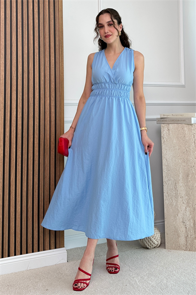 Kruvaze Elbise - MAVİ