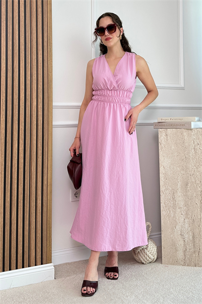 Kruvaze Elbise - PEMBE