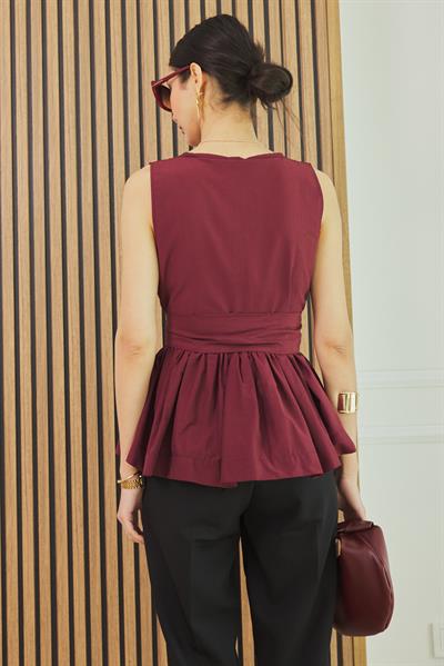 Kruvaze Poplin Bluz - BORDO