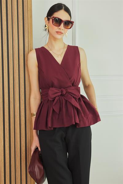 Kruvaze Poplin Bluz - BORDO