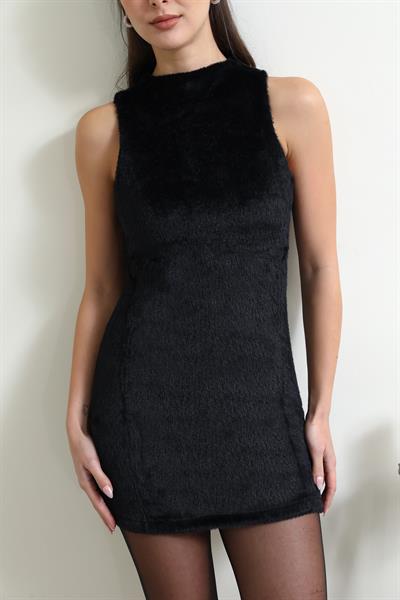 Kürklü Elbise - SİYAH