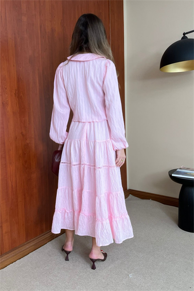 Lastikli Uzun Etek - PEMBE