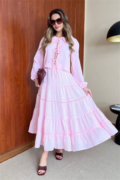 Lastikli Uzun Etek - PEMBE